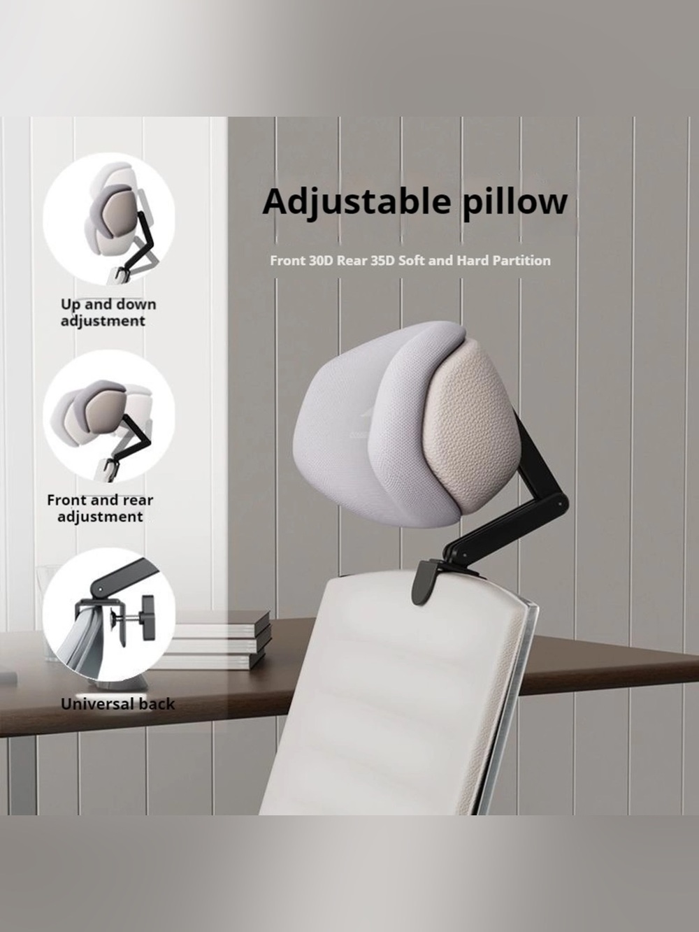 Universal Ergonomic Office Chair Headrest Pillow, Adjustable Support Cushion